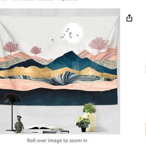 pink/teal mountain wall tapestry, 130x150cm (~51x59in)